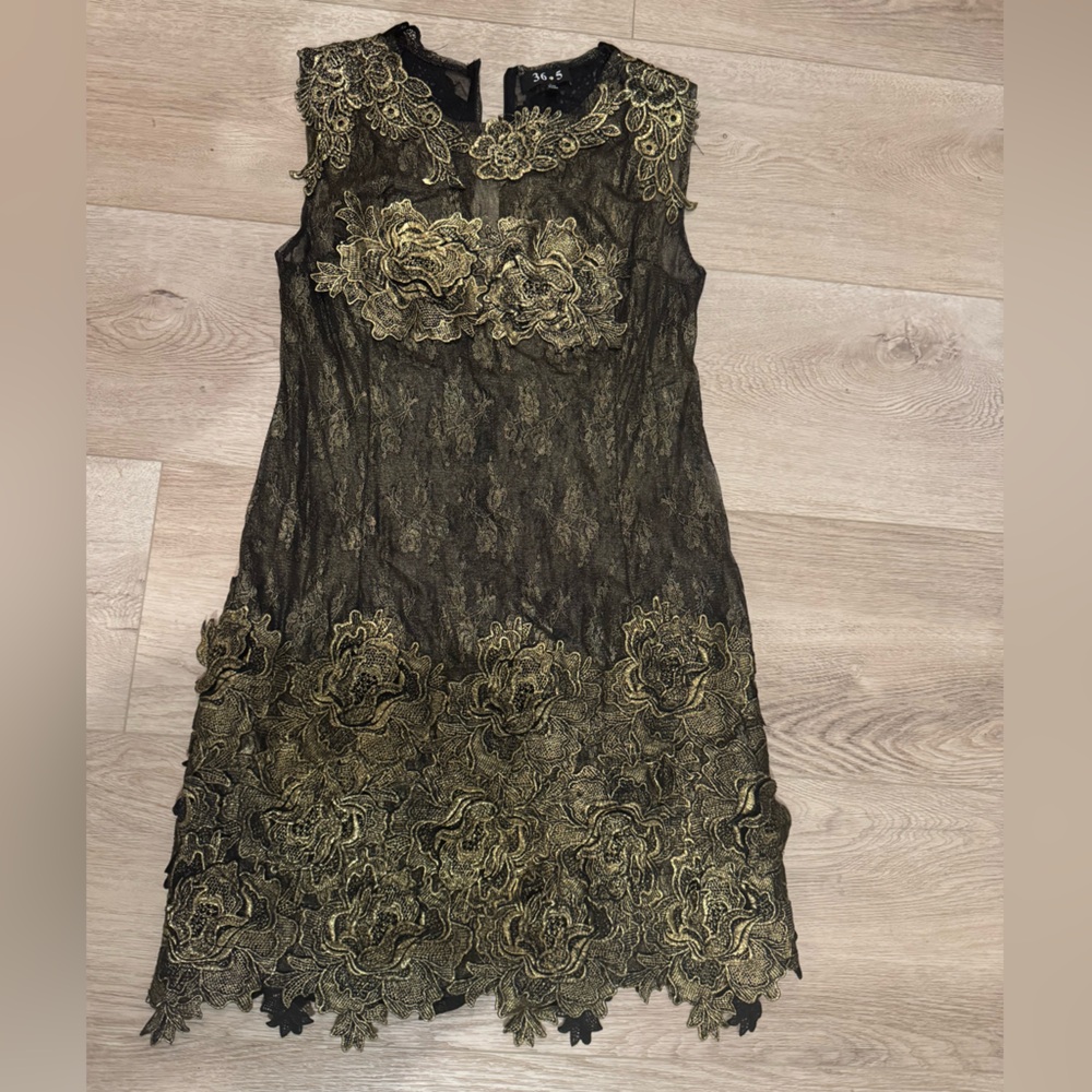 Elegant Black and Gold Lace Dress